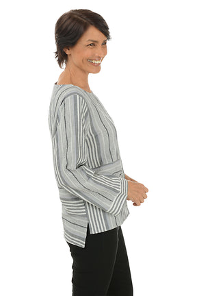 Mixed Stripe Pocket High-Low Blouse