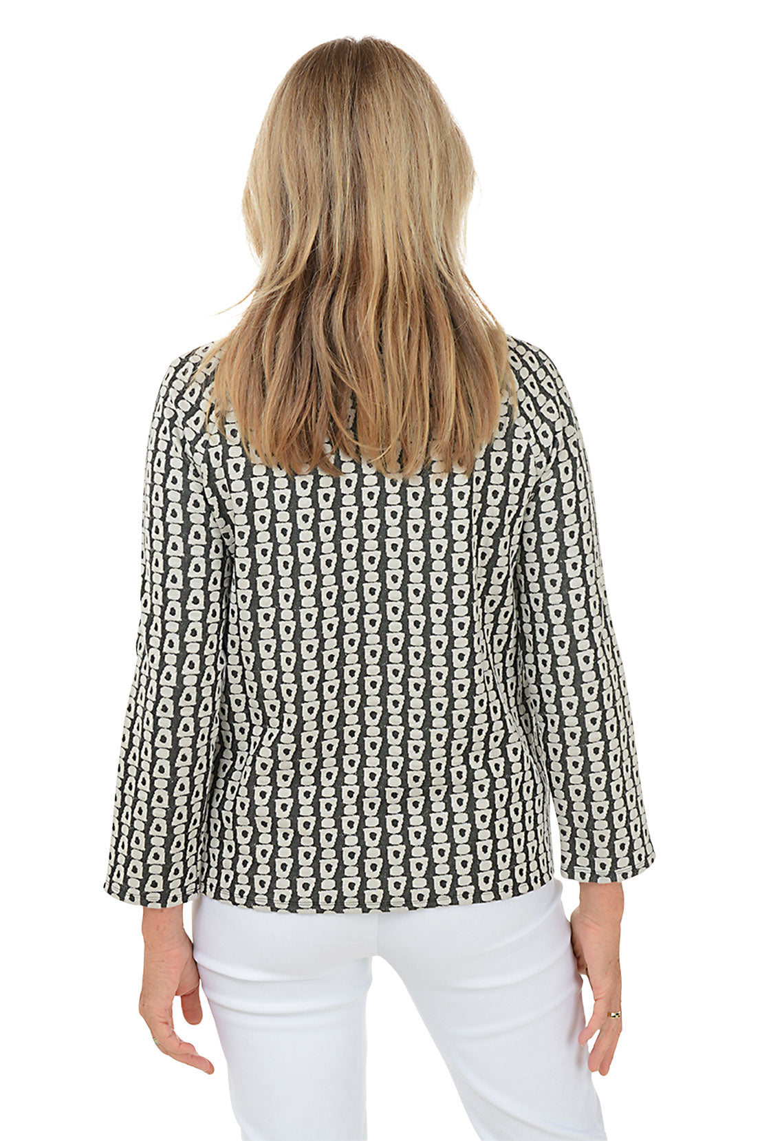 Jacquard Double Pocket Raglan Sleeve Top