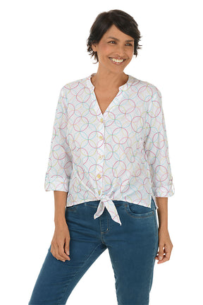 Ring Embroidered Tie-Front Shirt