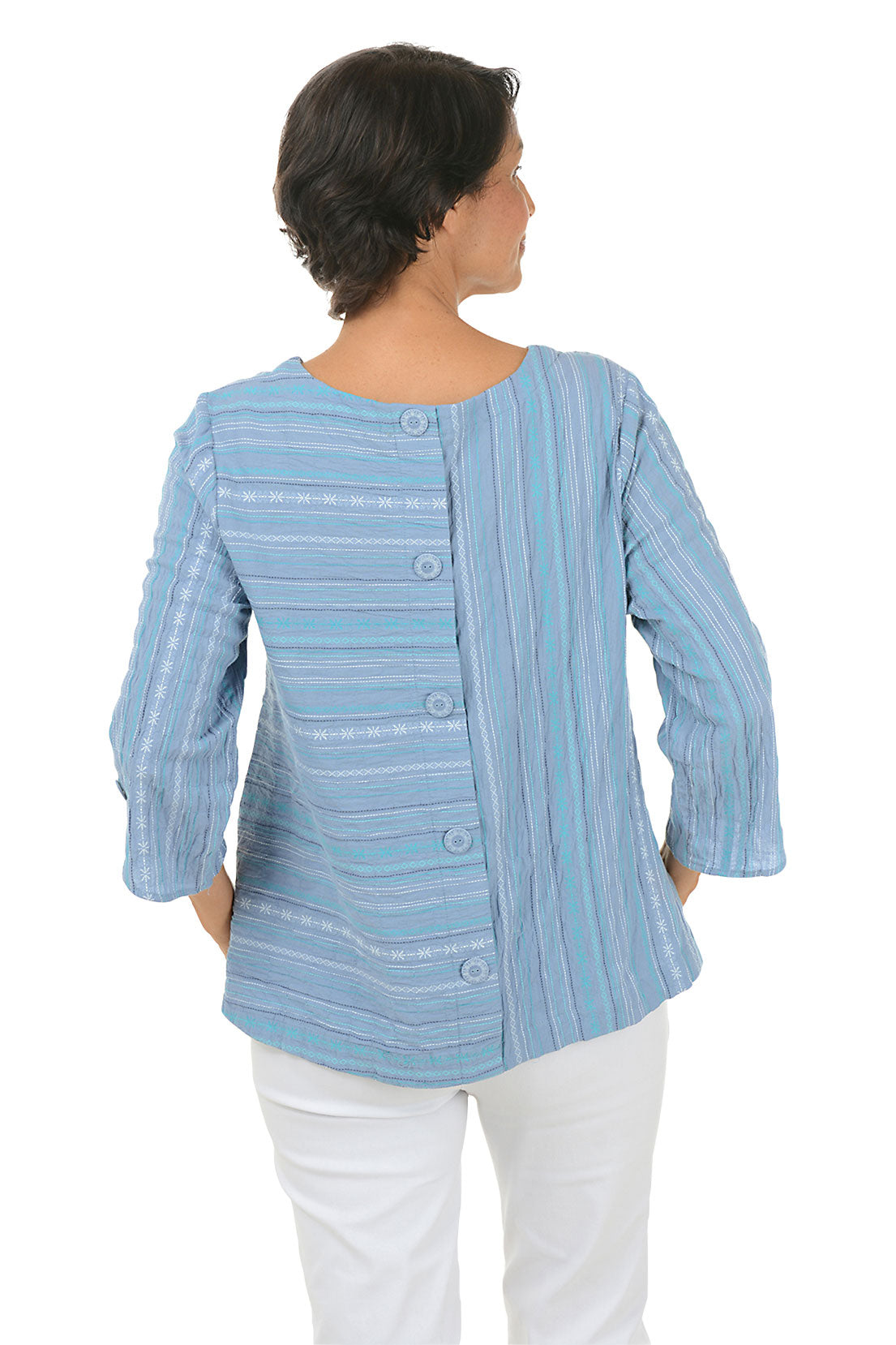 Rain Crinkled Stripe Button Back Blouse