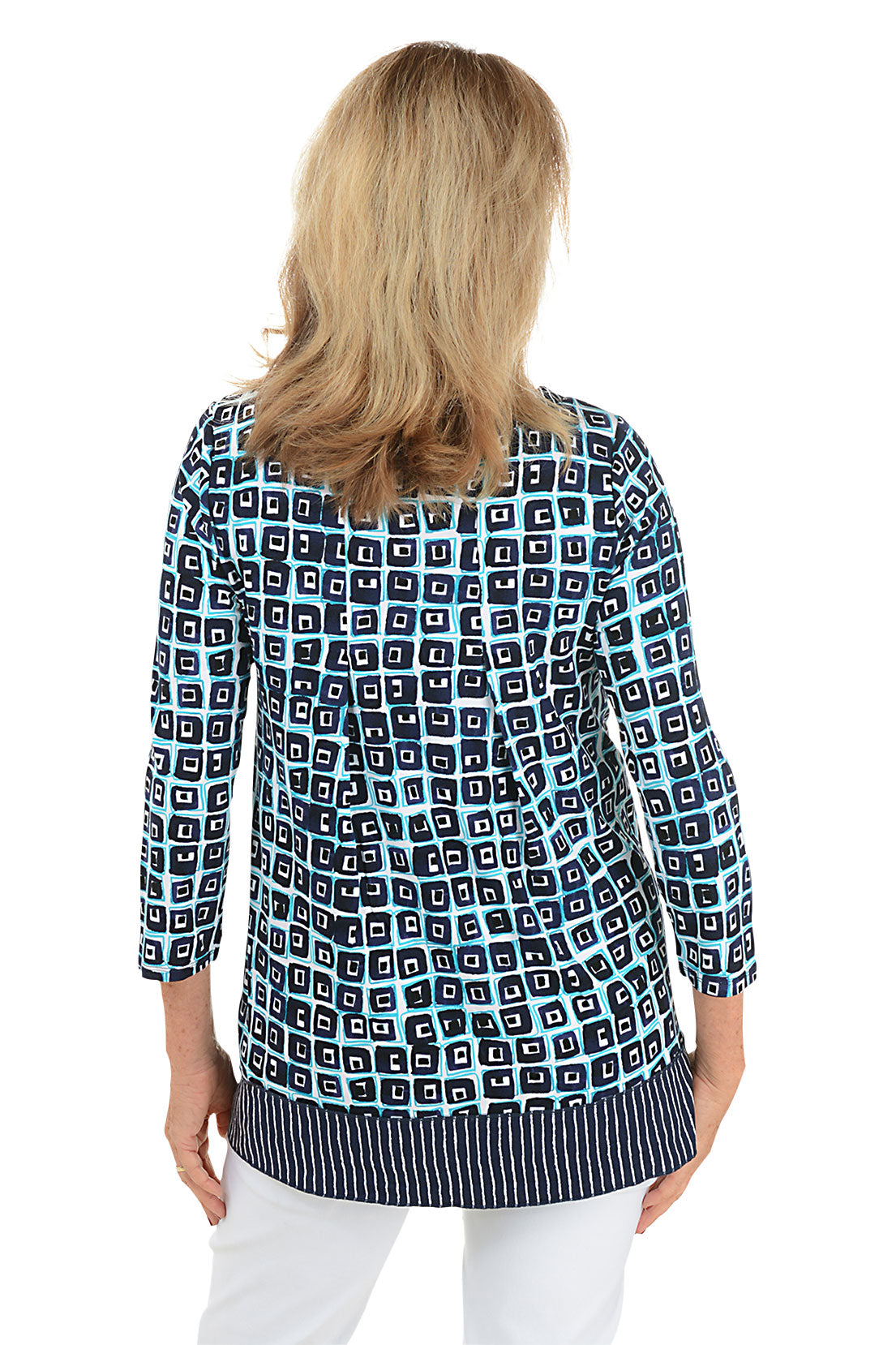 Navy Cubism Pleated Back Tunic