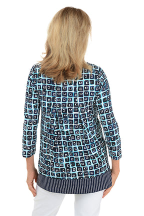 Navy Cubism Pleated Back Tunic