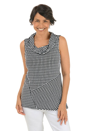 Wavy Stripes Cowl Neck Sleeveless Top