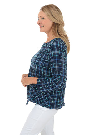 Windowpane Plaid Asymmetrical Blouse