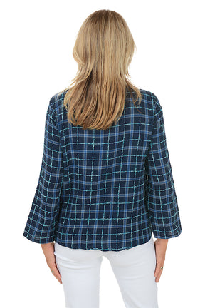 Windowpane Plaid Asymmetrical Blouse