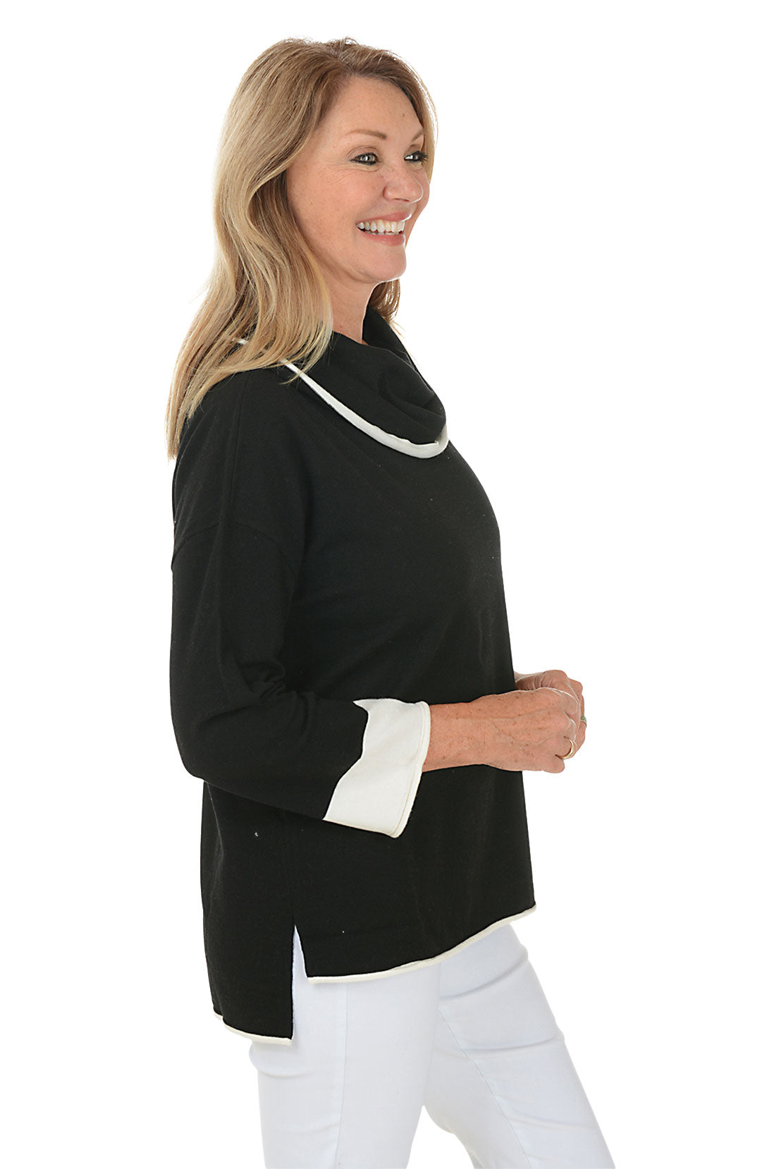 Contrast Trim Cowl Neck Sweater