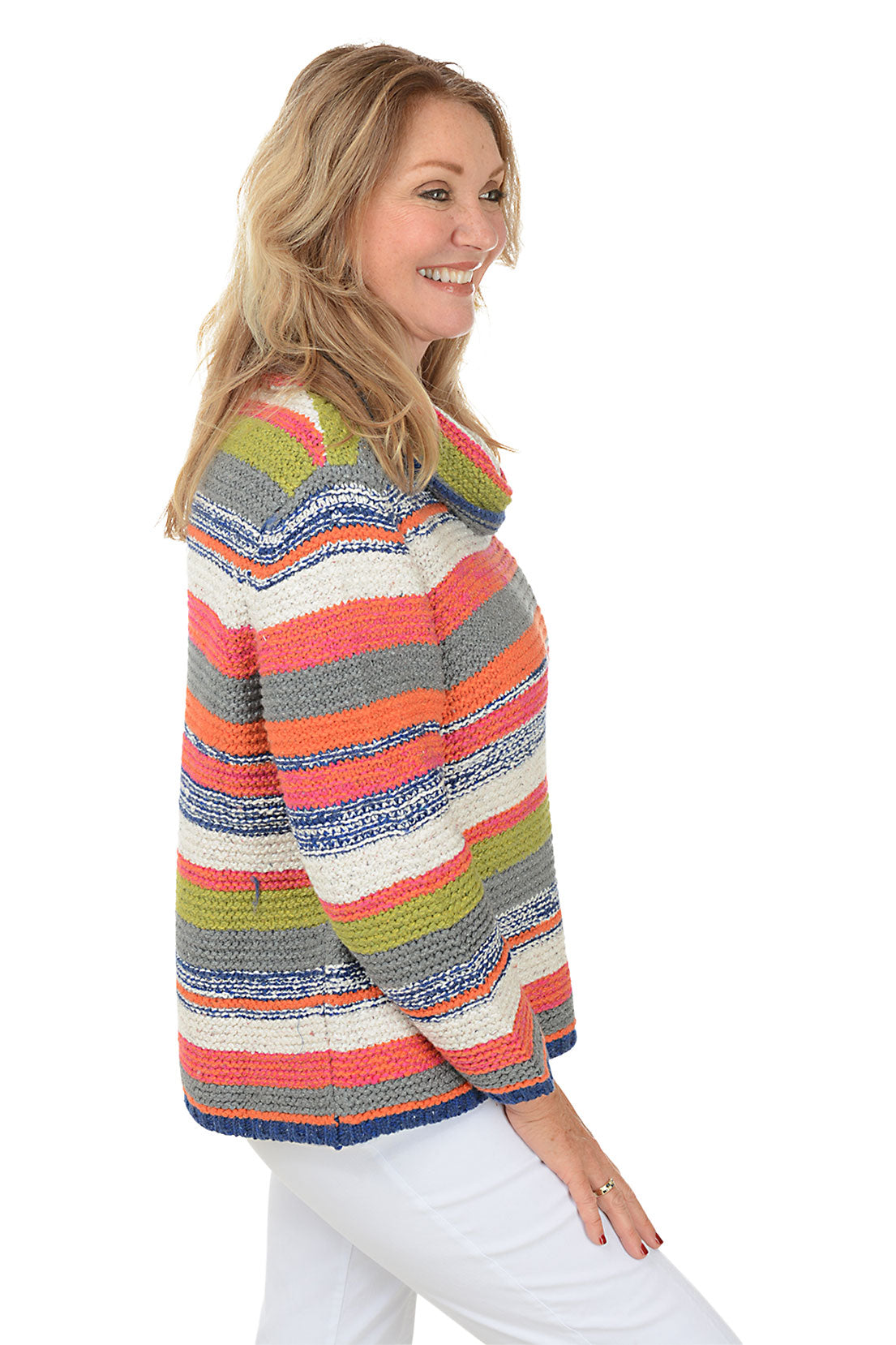 Striped Cowl Neck Chunky Knit Sweater