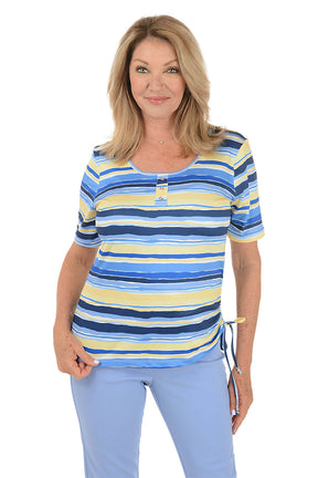 Petite Making Waves Striped Henley Top