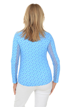 Blue Fatima Geometric UPF50+ Sun Shirt