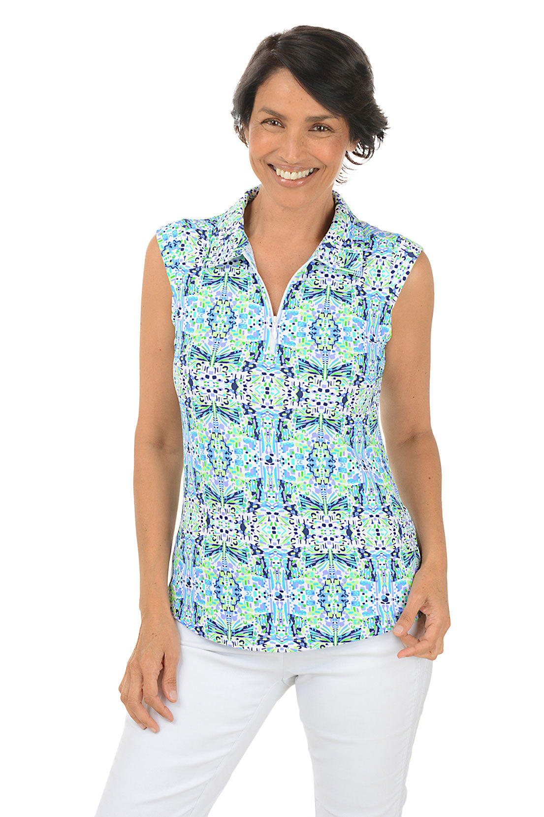 Navy Ridley Aztec Sleeveless UPF50+ Polo Top