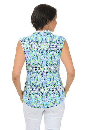 Navy Ridley Aztec Sleeveless UPF50+ Polo Top