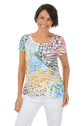 Petite Colorful Safari Burnout Knit Top