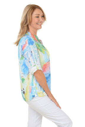 Petite Abstract Waterfront High-Low Knit Top