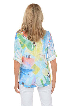 Petite Abstract Waterfront High-Low Knit Top