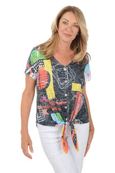 Neon Scribbles Burnout Button-Front Tee