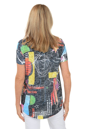 Neon Scribbles Burnout Button-Front Tee