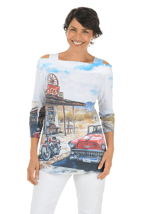 Route 66 Cold Shoulder Knit Top