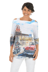 Petite Route 66 Cold Shoulder Knit Top