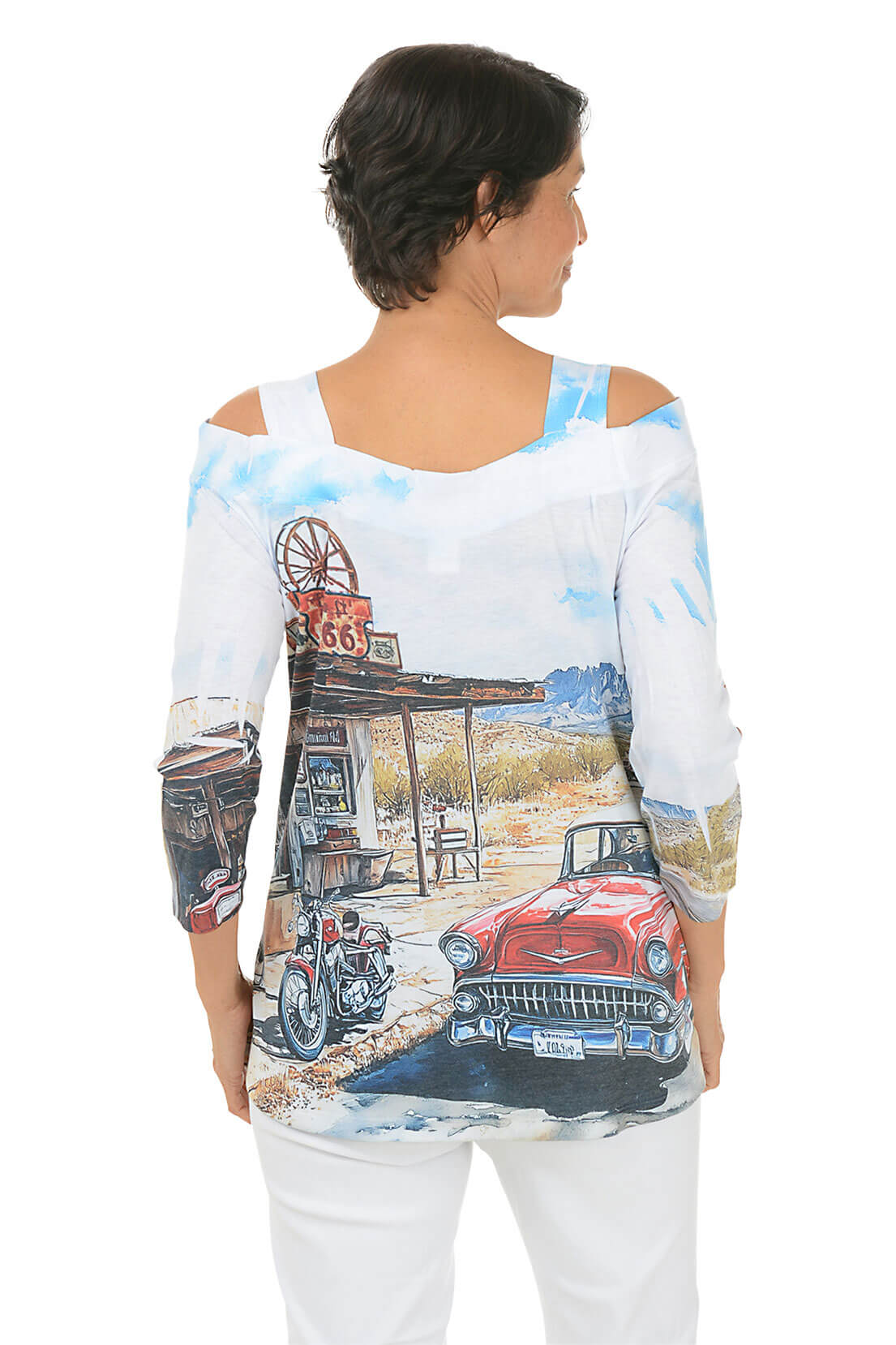 Petite Route 66 Cold Shoulder Knit Top