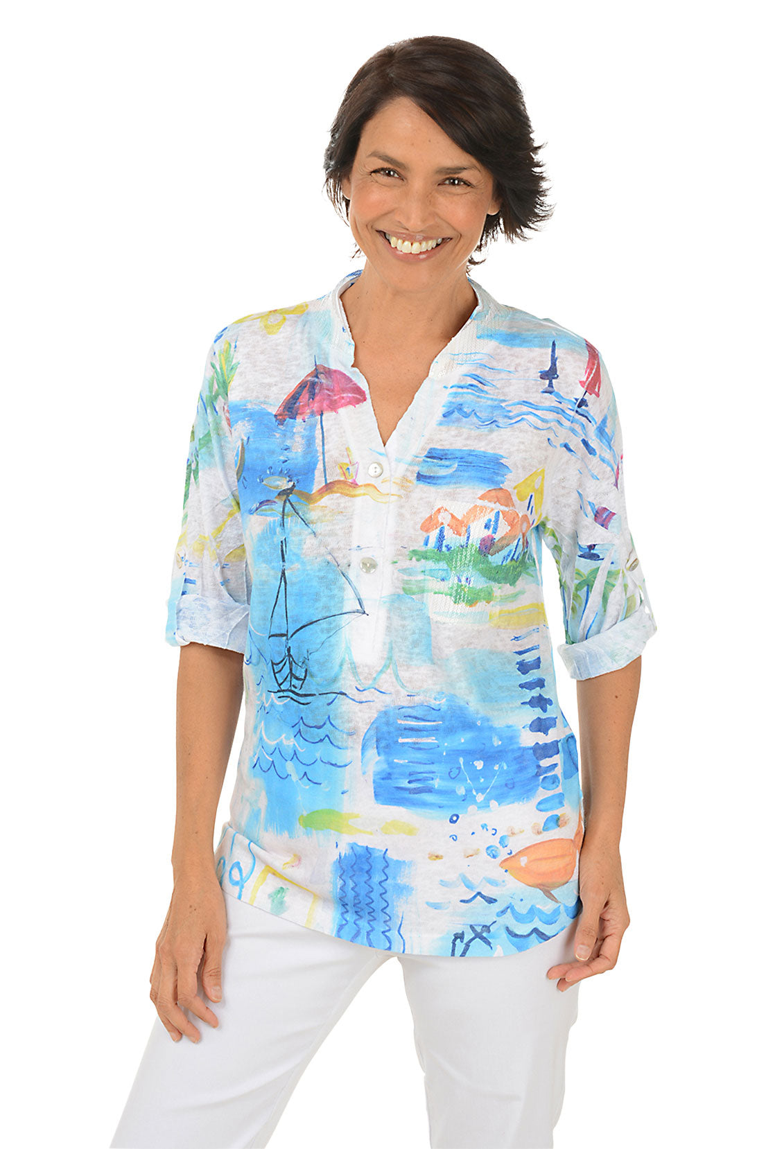 Beach Vacation Roll Sleeve Top