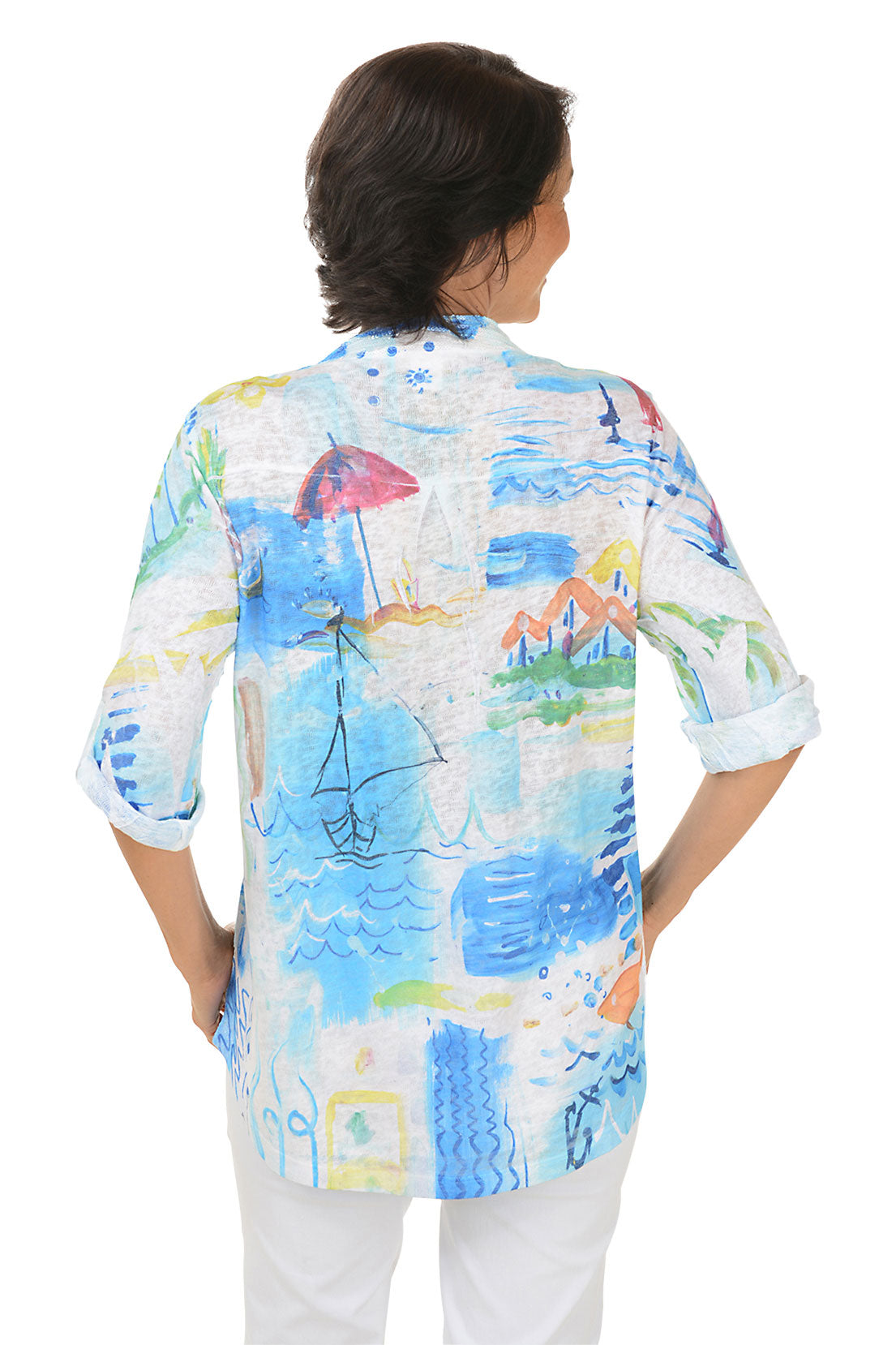 Petite Beach Vacation Roll Sleeve Top