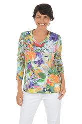 Peonies V-Neck 3/4 Sleeve Top