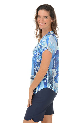 Ocean Blue Short Sleeve Slub Knit Top