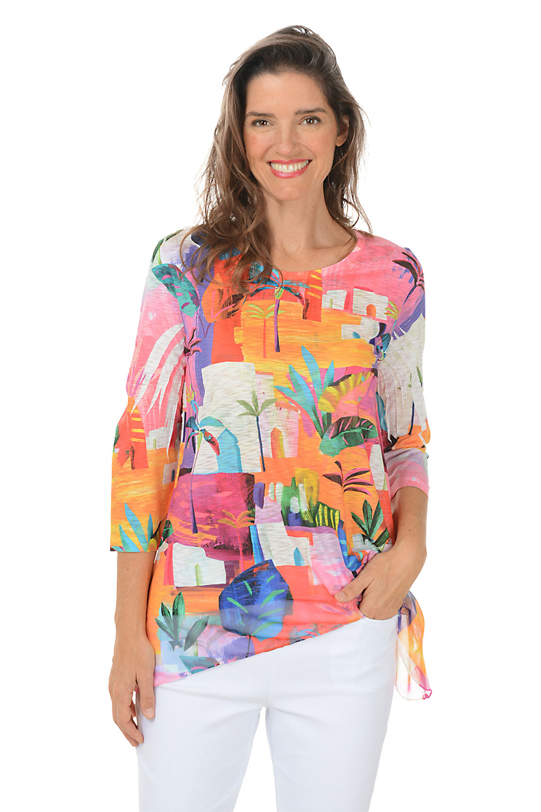 Cancun 3/4 Sleeve Chiffon Tunic