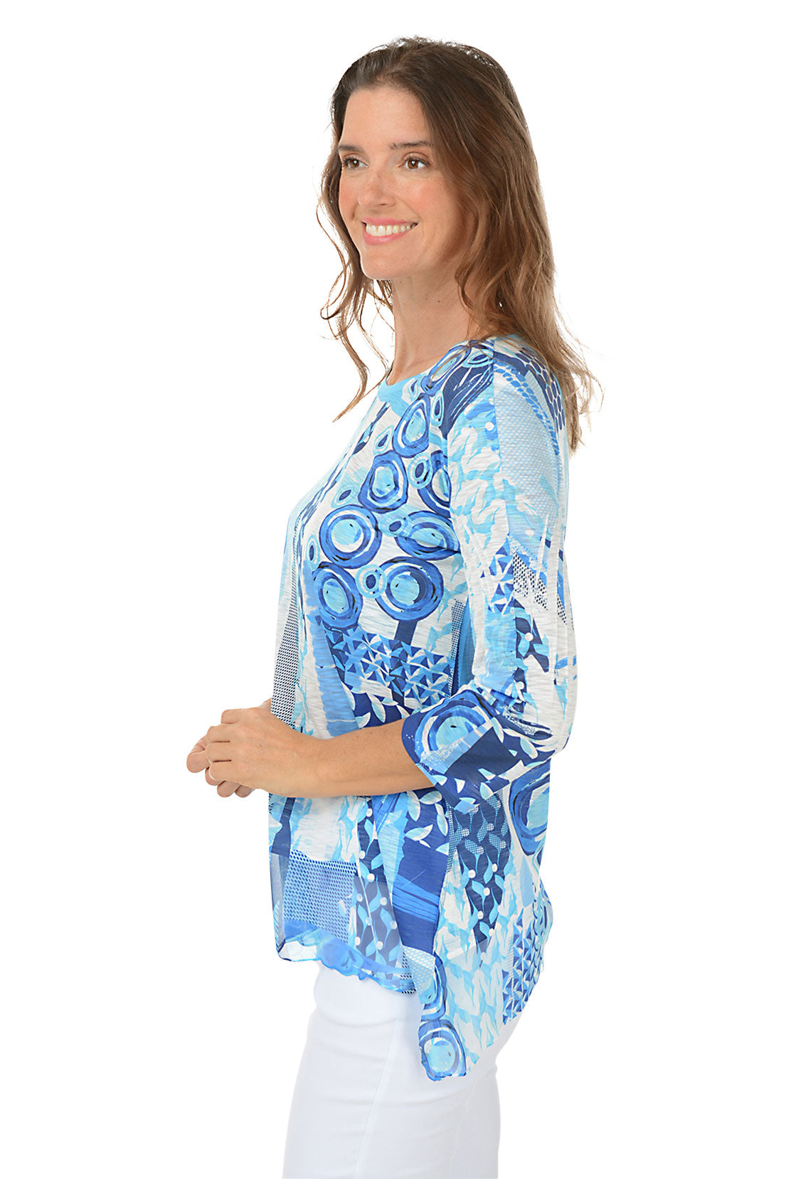 Ocean Blue 3/4 Sleeve Chiffon Tunic