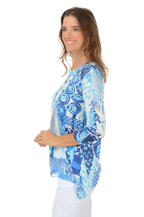 Ocean Blue 3/4 Sleeve Chiffon Tunic