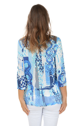 Ocean Blue 3/4 Sleeve Chiffon Tunic