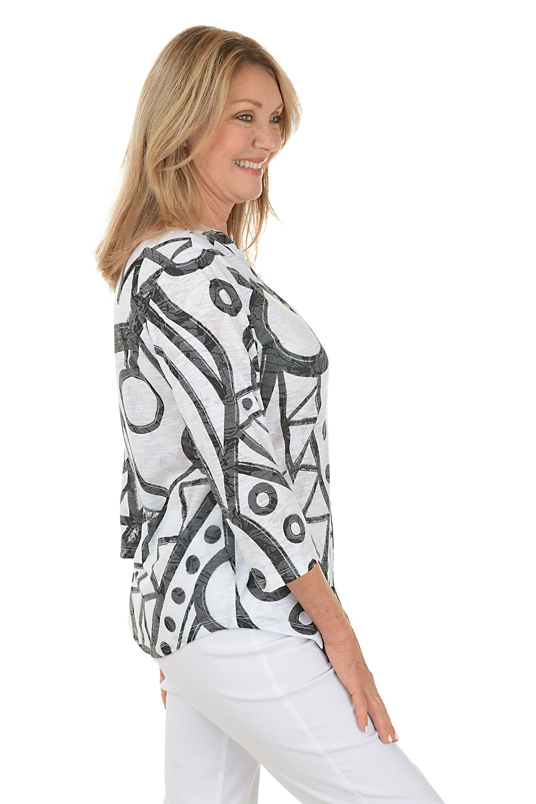 Cay Split Neck Button-Front Top