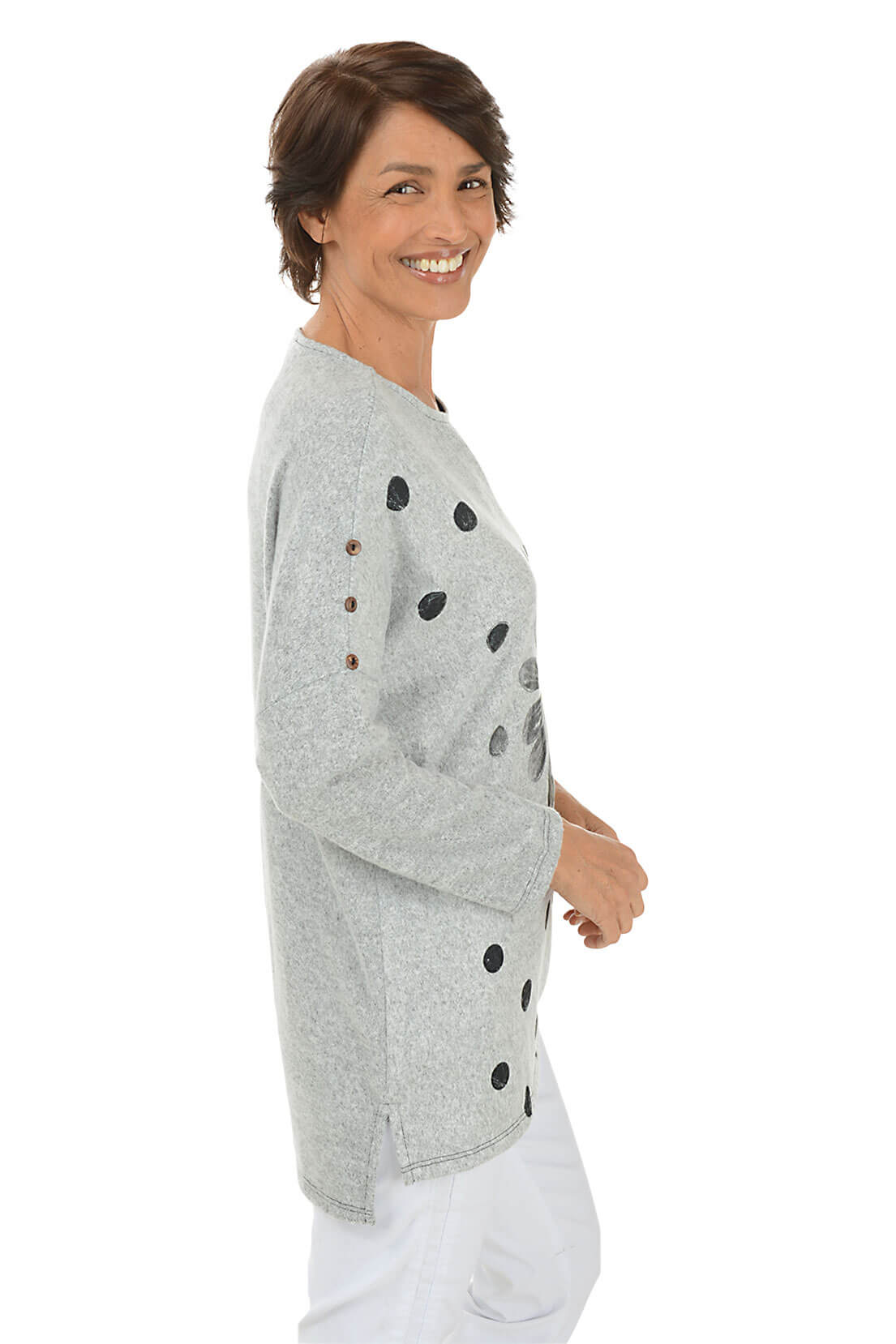 Happy Days Button Sleeve Cozy Knit Top