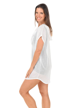 Gofret Mesh Short Sleeve Hoodie Cover-Up