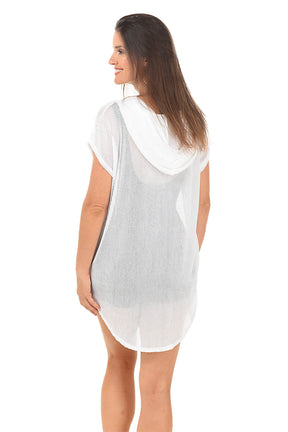 Gofret Mesh Short Sleeve Hoodie Cover-Up