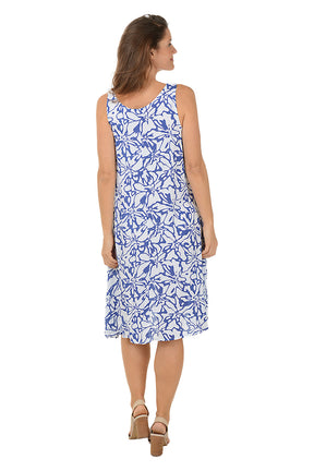 Hibiscus Swirl Button-Neck Sleeveless Dress