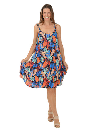 Tropical Leaf Braided Double Strap Dress