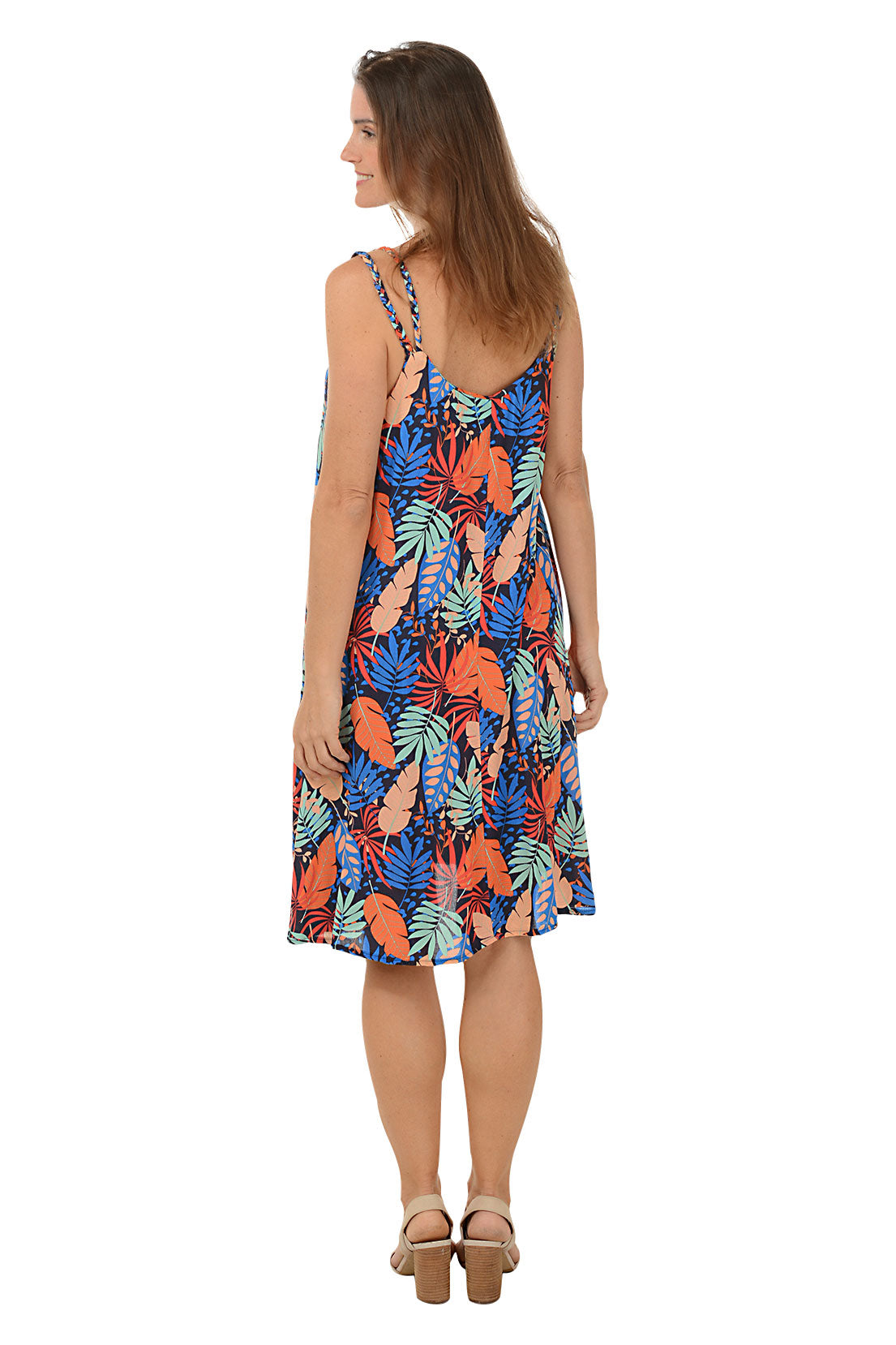 Tropical Leaf Braided Double Strap Dress