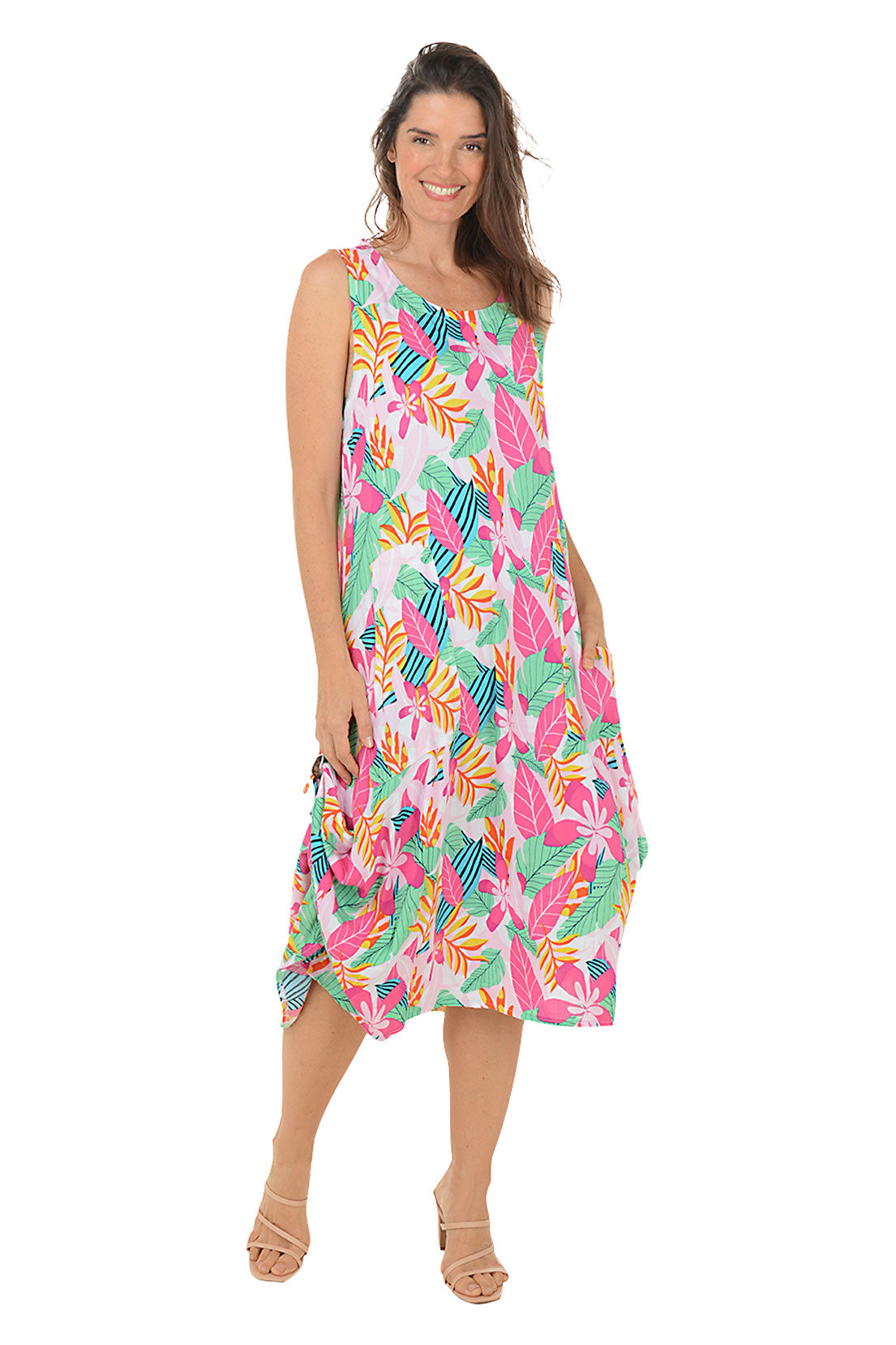 Fuchsia Leaf Sleeveless Convertible Patio Dress