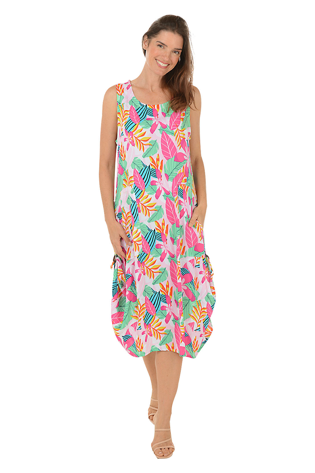 Fuchsia Leaf Sleeveless Convertible Patio Dress