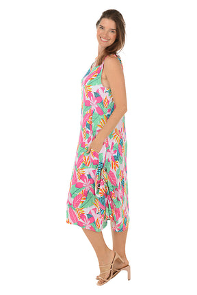 Fuchsia Leaf Sleeveless Convertible Patio Dress