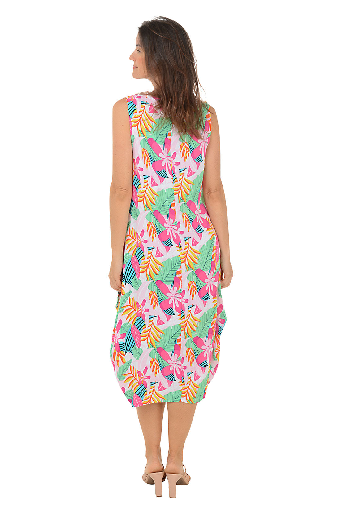 Fuchsia Leaf Sleeveless Convertible Patio Dress