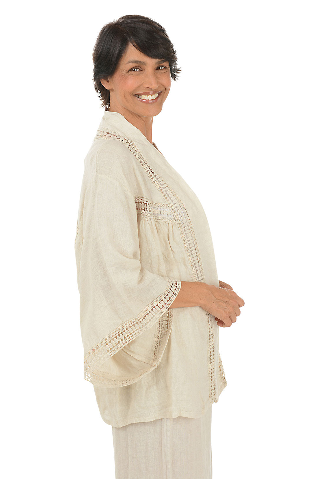 Crochet Trim Linen Jacket