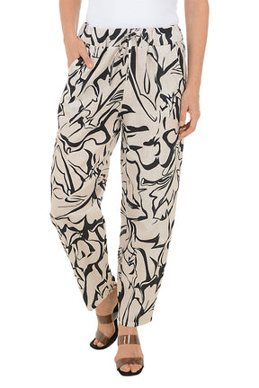 Natural Abstract Linen Ankle Pant