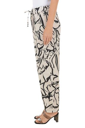 Natural Abstract Linen Ankle Pant