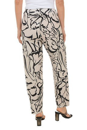 Natural Abstract Linen Ankle Pant