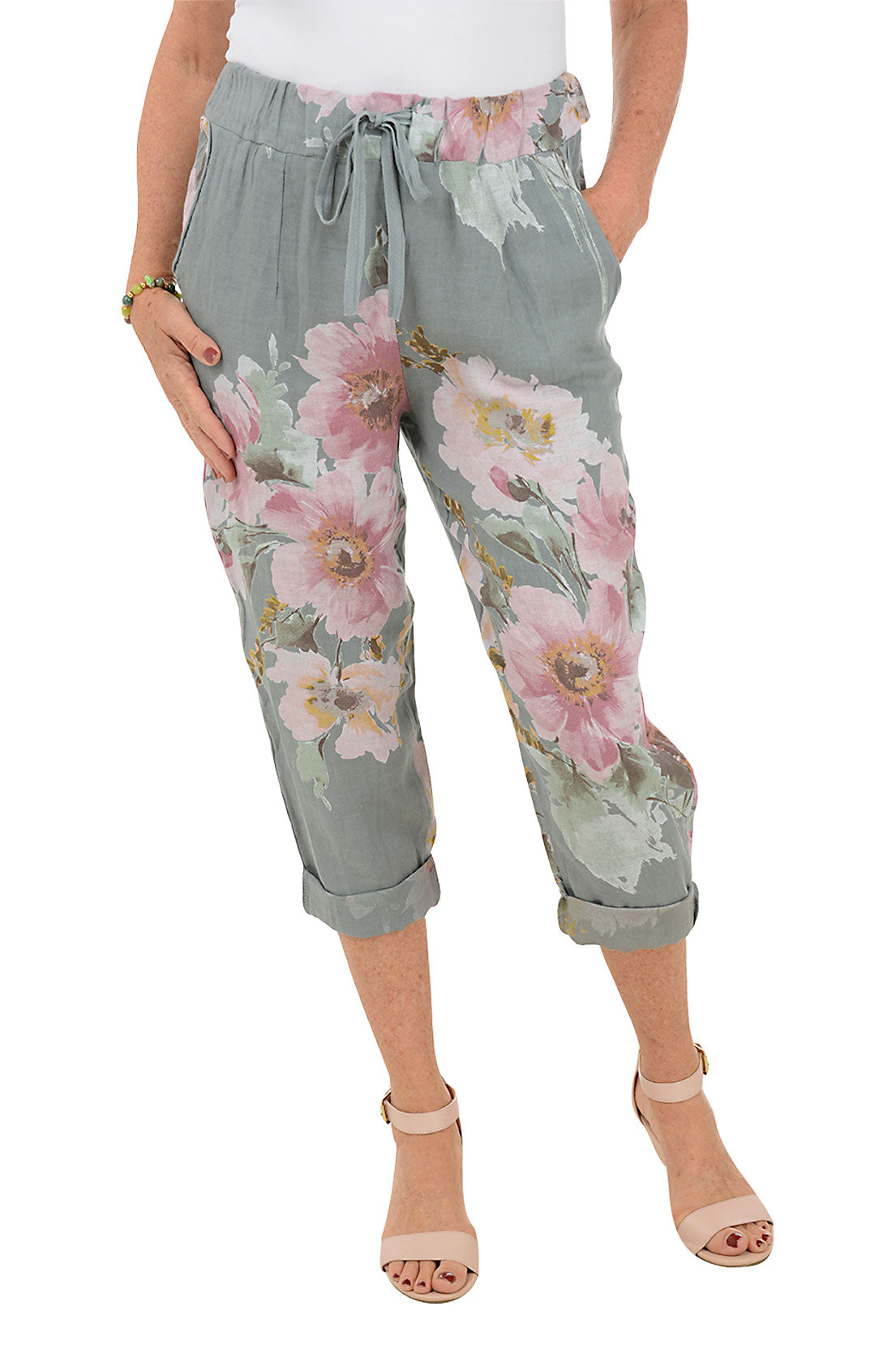 Grey Floral Linen Lounge Pant