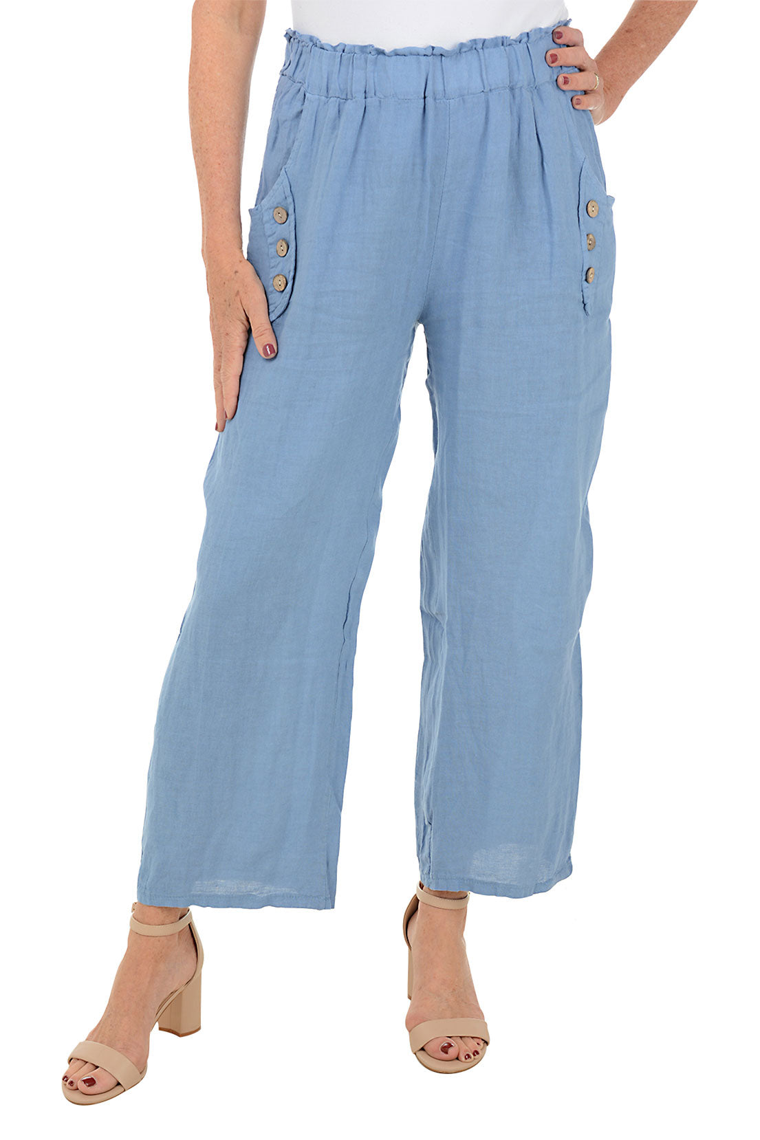 Triple Button Linen Wide Leg Pant