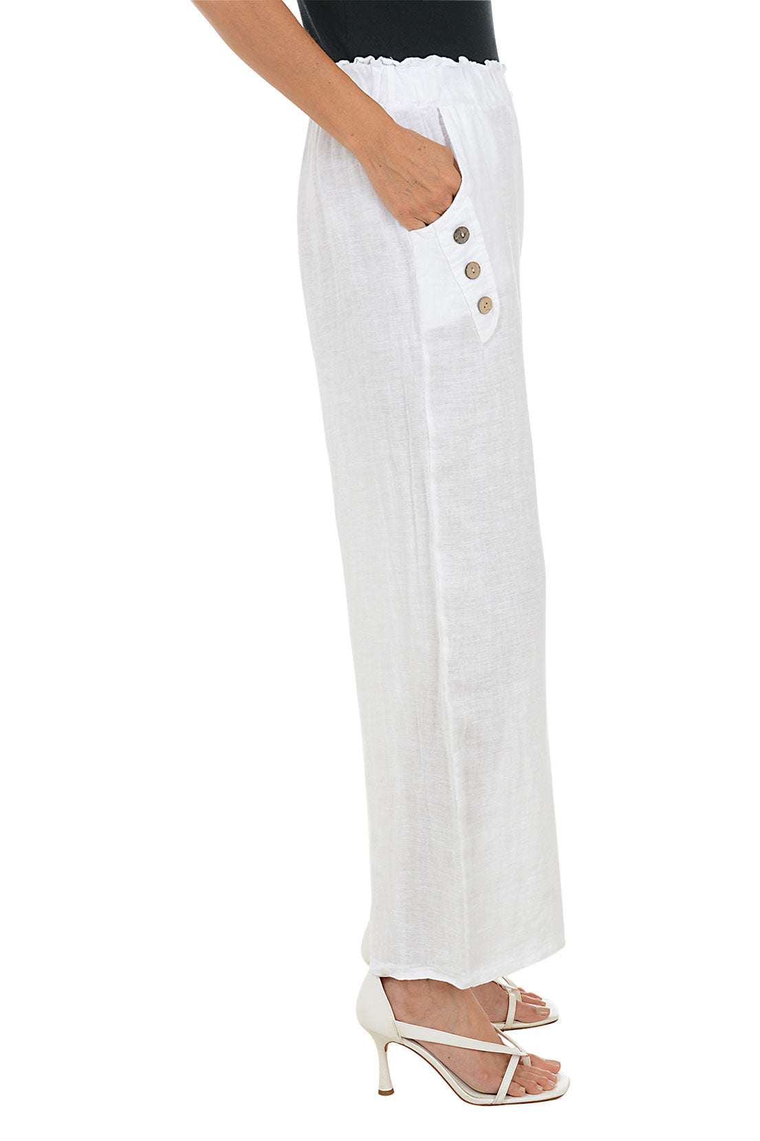 Triple Button Linen Wide Leg Pant