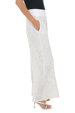 White Floral Linen Palazzo Pant